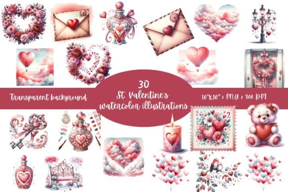 Download Watercolor St. Valentine's Illustrations - Illustration Collection