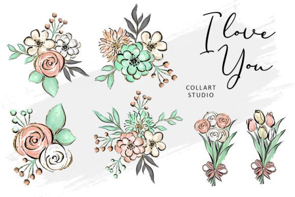 Download Cute Valentine Illustrations, Flowers - Illustration Collection