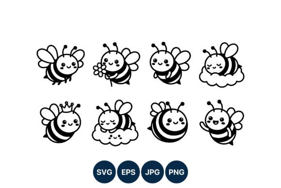 Download Cute Bee Vector Art Black and White - Bee vector Collection
