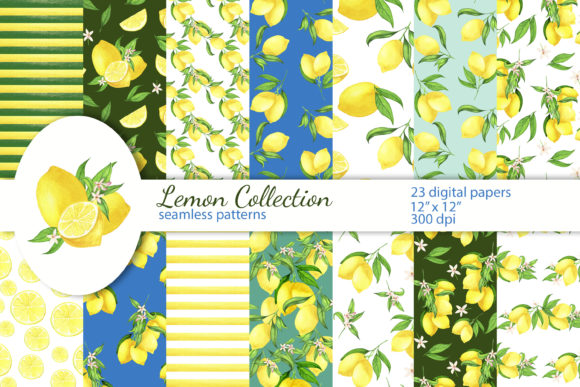 Download Lemon Digital Papers, Seamless Patterns - Lemon digital papers Collection