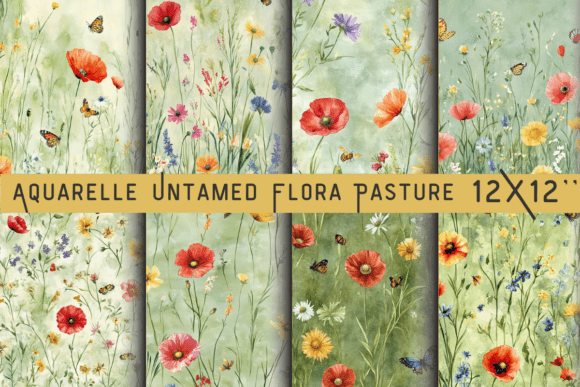 Download Aquarelle Untamed Flora Pasture Backdrop - Backdrop Collection