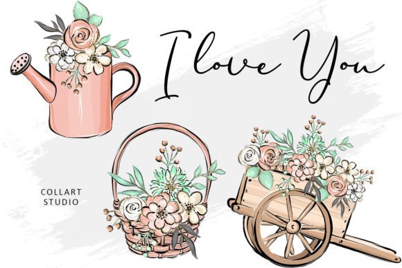 Download Cute Valentine Illustrations, Flowers - Illustration Collection