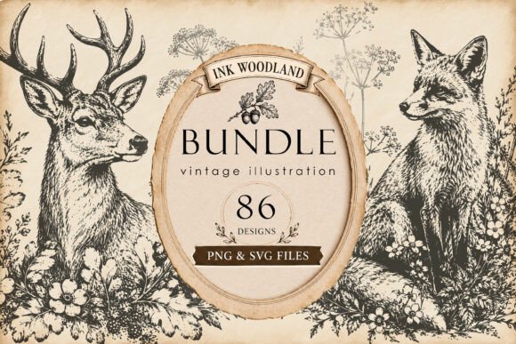 Download Woodland Ink Illustration Bundle - Illustration Collection